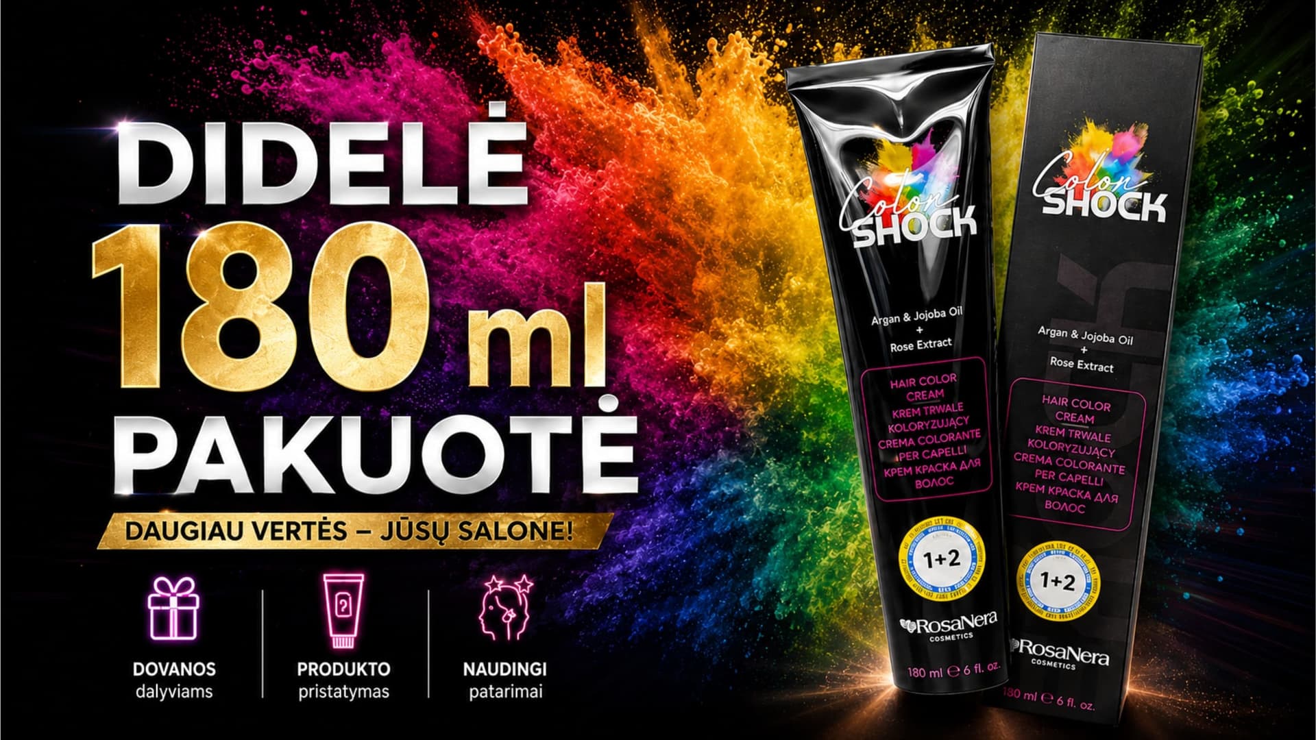 Color SHOCK — didelė 180 ml pakuotė. Daugiau vertės jūsų salone.